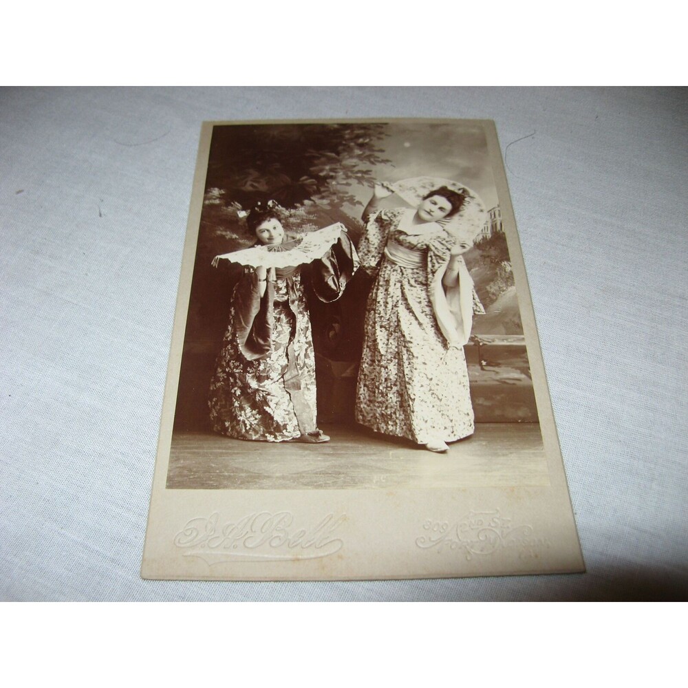 Circa 1900  6"x4" Cabinet Photo of 2 Women Performers I.A. Bell Fort Madison IA